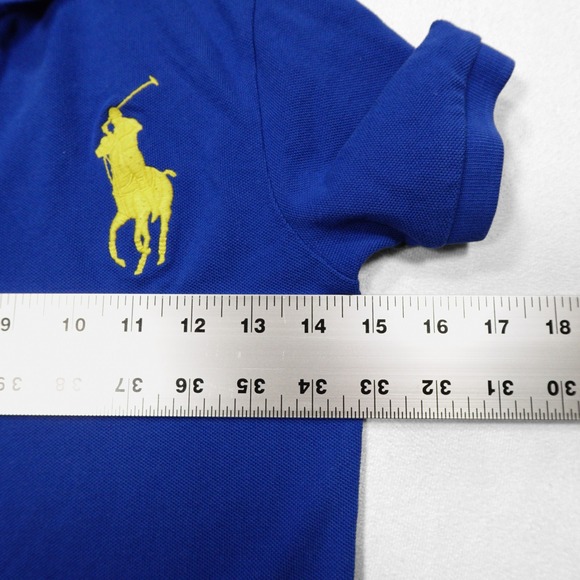 POLO RALPH LAUREN Boy's Size 7 Blue Short Sleeve Polo Shirt Big Yellow Pony Logo - Picture 6 of 7